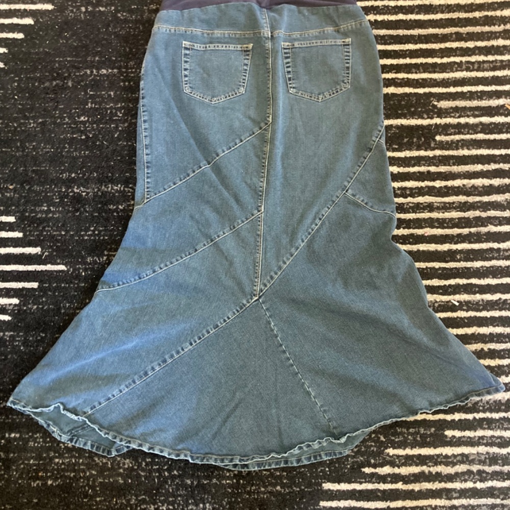 Motherhood Maternity Denim Skirt Medium Large Mermaid Long Elastic Maxi Modest - Picture 6 of 6